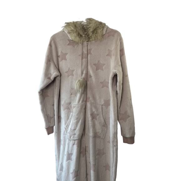 Secret Treasured SOFT Pink Star Print Half Zip Footless Hooded Pajamas XL 16/18 - Picture 5 of 12